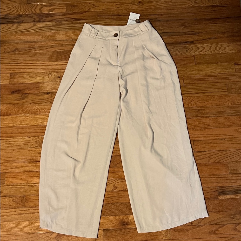 Forever 21 High-Waisted and Wide Leg Cream Trousers